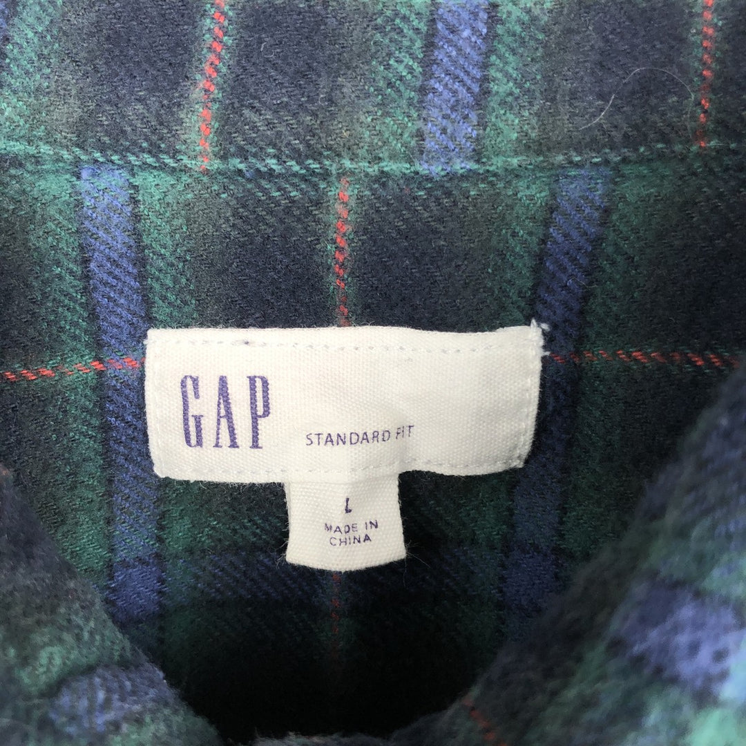 GAP STANDARD FIT Ombre Check Long Sleeve Light Flannel Check Shirt, Men's Size L (approx.) cotton green type Vintage Second Hand