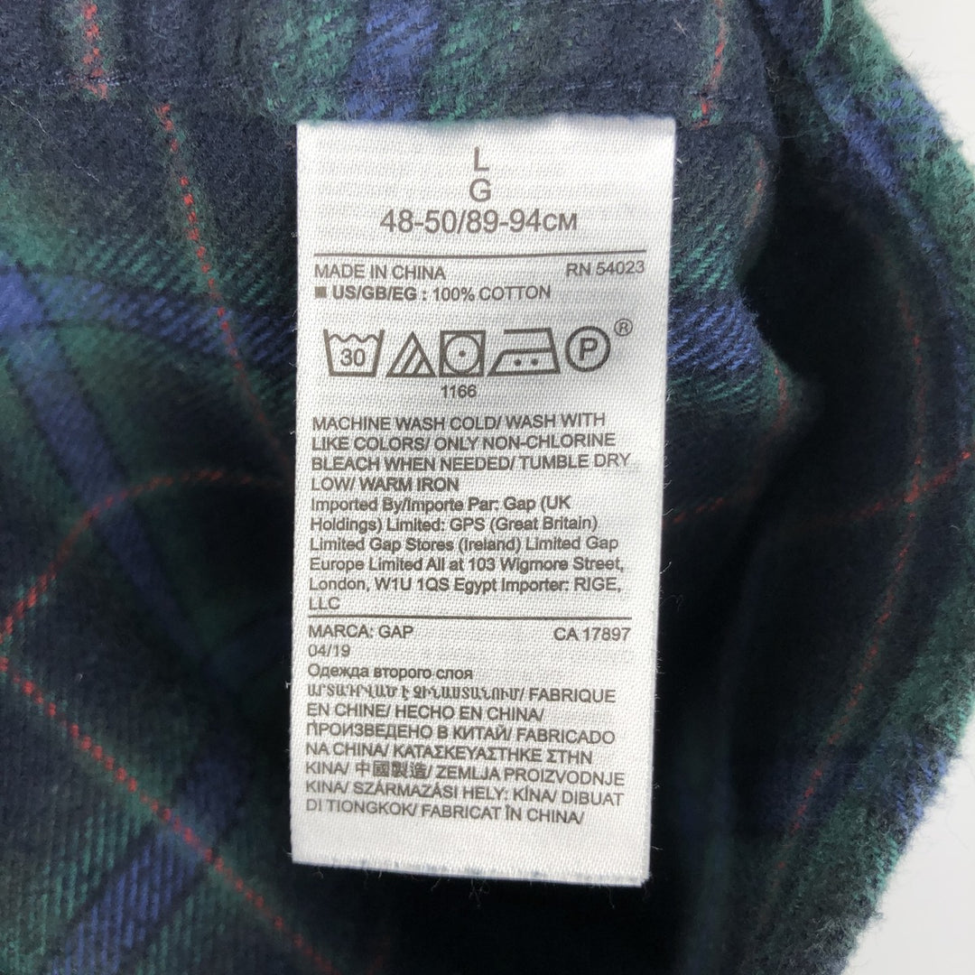 GAP STANDARD FIT Ombre Check Long Sleeve Light Flannel Check Shirt, Men's Size L (approx.) cotton green type Vintage Second Hand