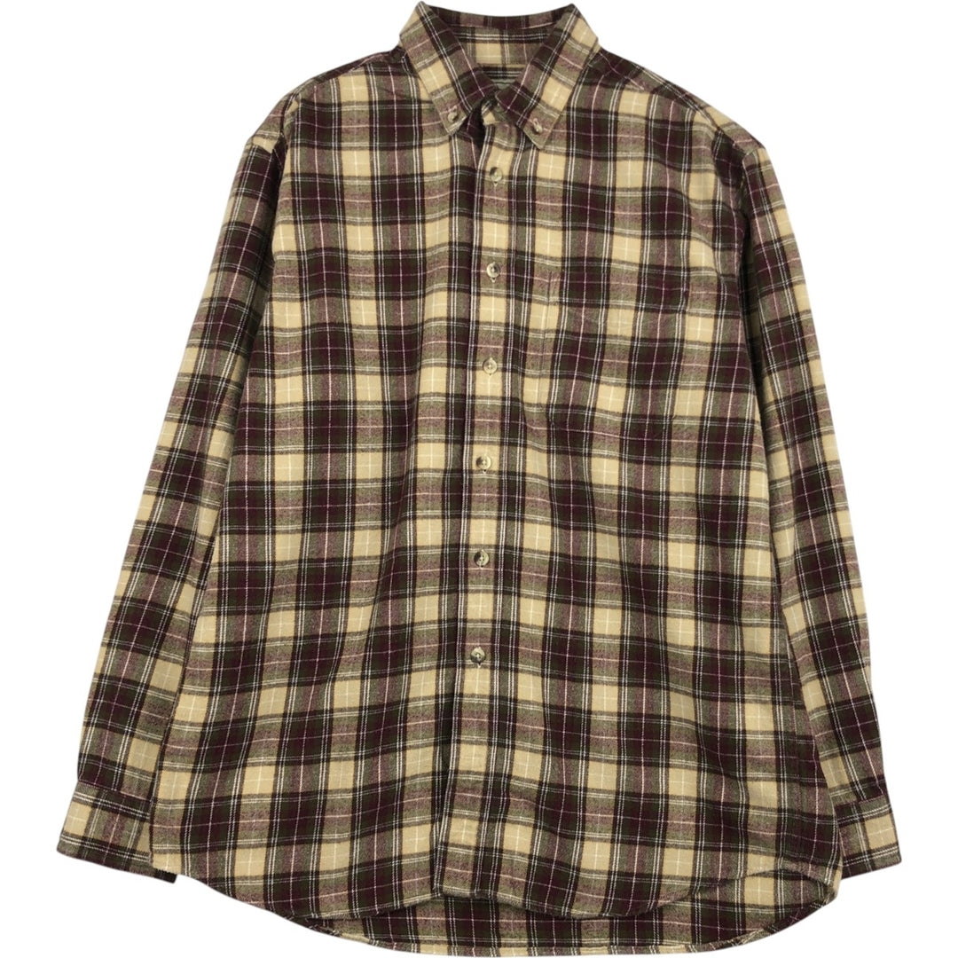 LLBean Long Sleeve Button Down Flannel Check Shirt Men's M Size cotton brown type Vintage Second Hand