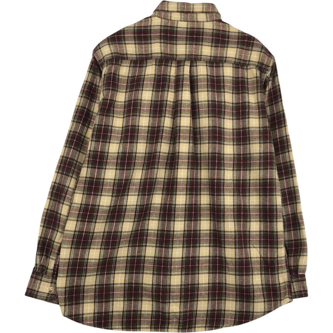 LLBean Long Sleeve Button Down Flannel Check Shirt Men's M Size cotton brown type Vintage Second Hand