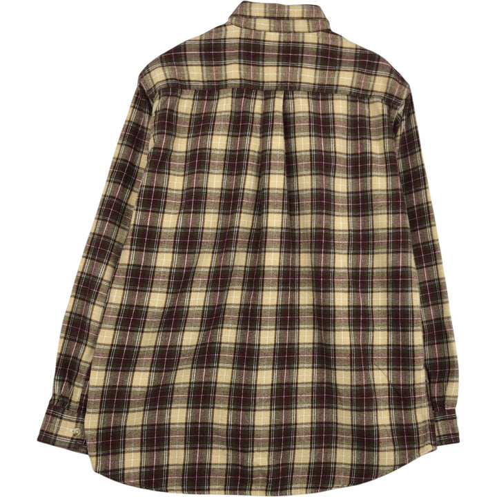 LLBean Long Sleeve Button Down Flannel Check Shirt Men's M Size cotton brown type Vintage Second Hand