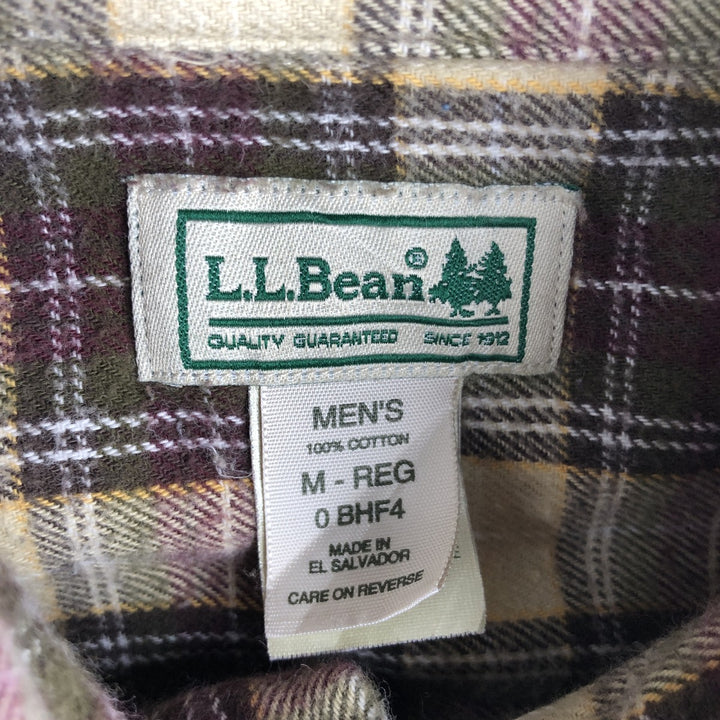 LLBean Long Sleeve Button Down Flannel Check Shirt Men's M Size cotton brown type Vintage Second Hand