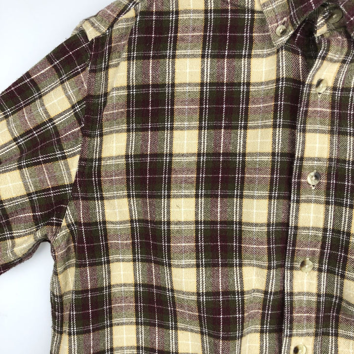 LLBean Long Sleeve Button Down Flannel Check Shirt Men's M Size cotton brown type Vintage Second Hand