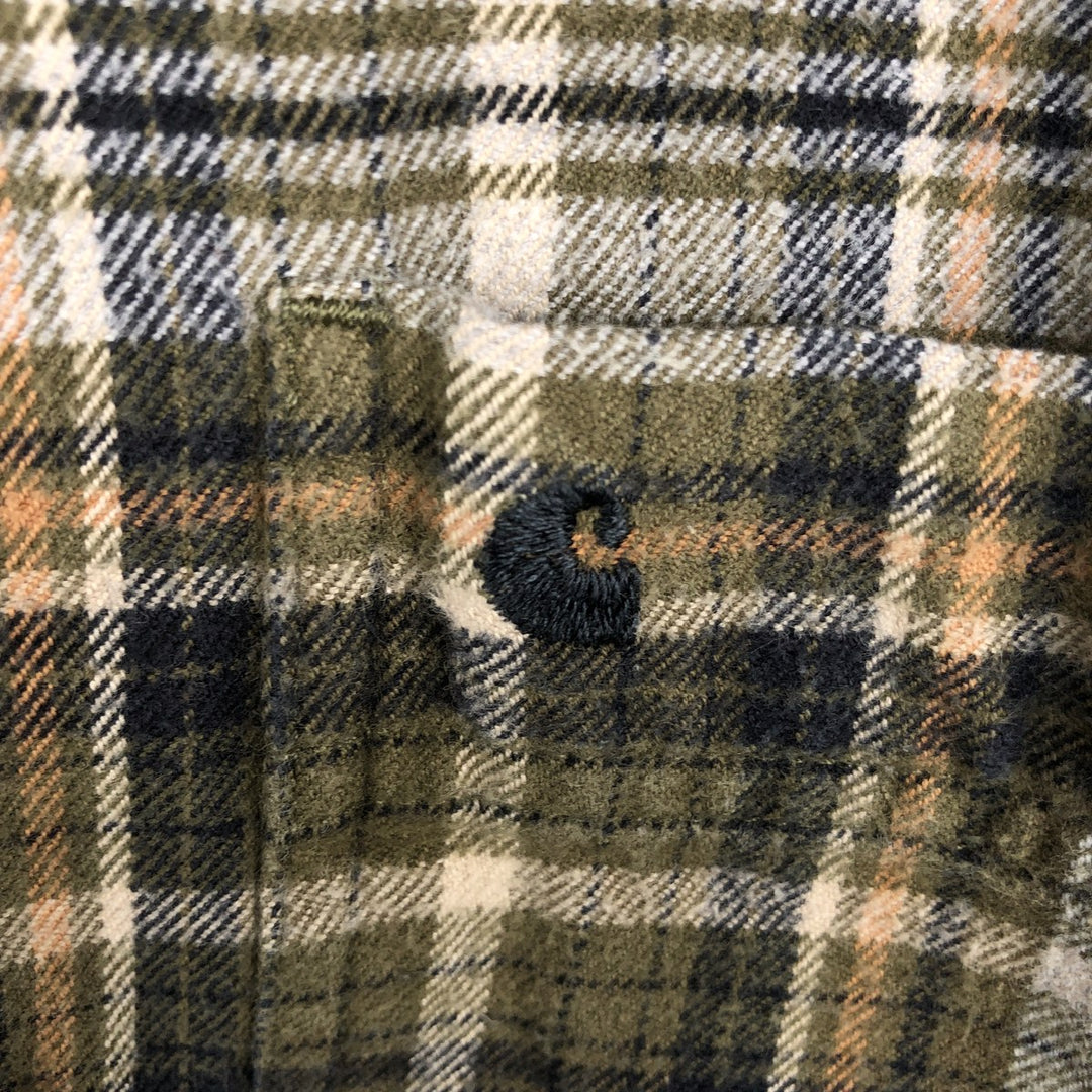 Carhartt Relaxed Fit Long Sleeve Button Down Flannel Check Shirt, Men's Size L cotton Khaki type sage green Vintage Second Hand