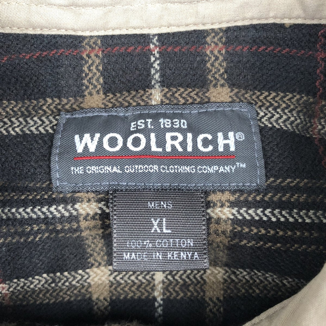 Woolrich WOOLRICH Long-Sleeve Button-Down Light Flannel Check Shirt, Men's Size XL (approx.) cotton brown type Vintage Second Hand