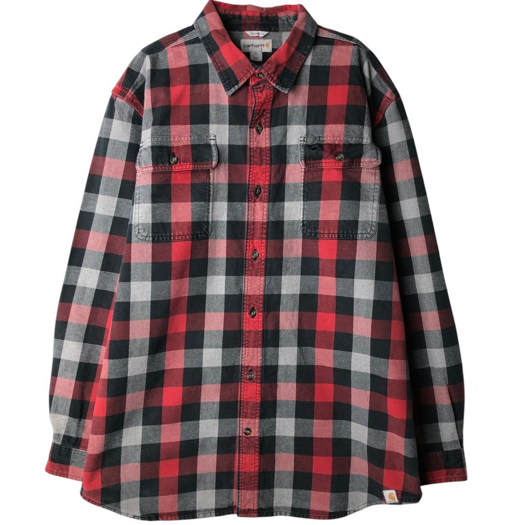 Carhartt ORIGINAL FIT long sleeve heavy flannel check shirt, men's XL size cotton red type Vintage Second Hand