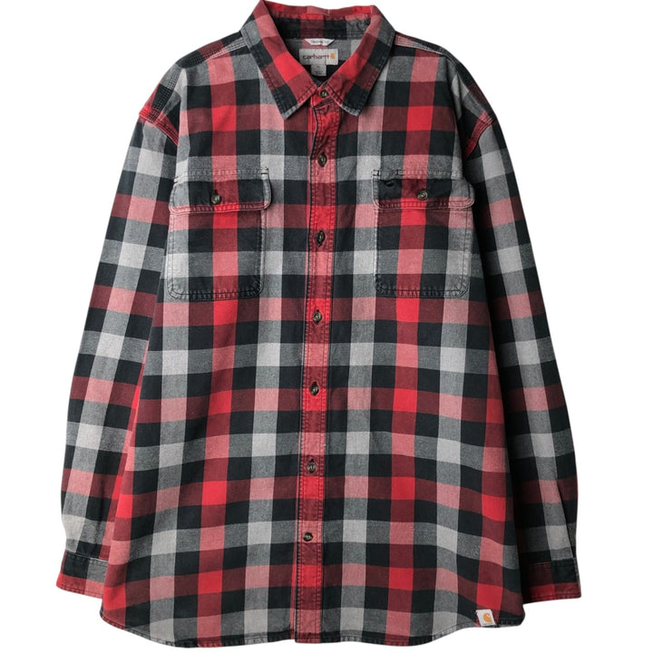 Carhartt ORIGINAL FIT long sleeve heavy flannel check shirt, men's XL size cotton red type Vintage Second Hand