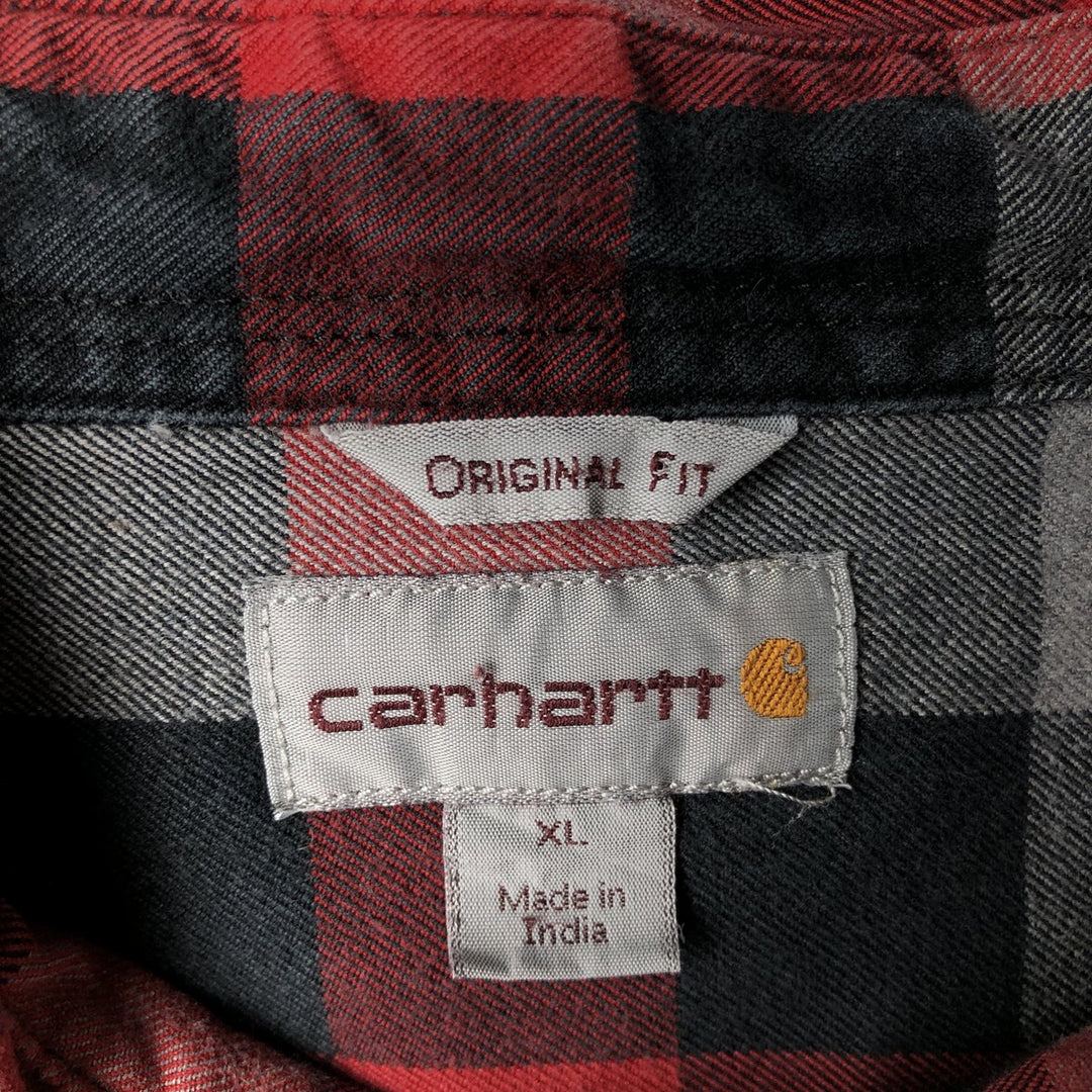 Carhartt ORIGINAL FIT long sleeve heavy flannel check shirt, men's XL size cotton red type Vintage Second Hand
