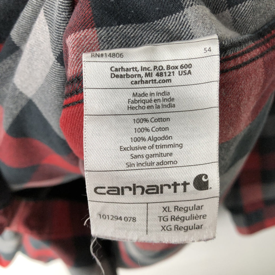 Carhartt ORIGINAL FIT long sleeve heavy flannel check shirt, men's XL size cotton red type Vintage Second Hand