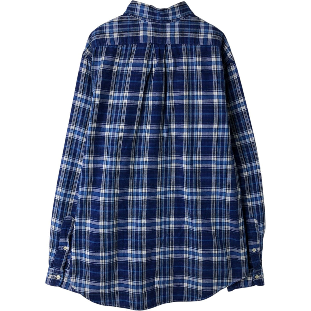 Ralph Lauren long-sleeved button-down flannel check shirt, men's size L cotton blue type Vintage Second Hand