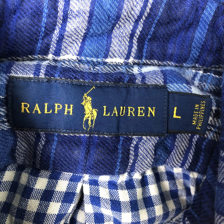 Ralph Lauren long-sleeved button-down flannel check shirt, men's size L cotton blue type Vintage Second Hand