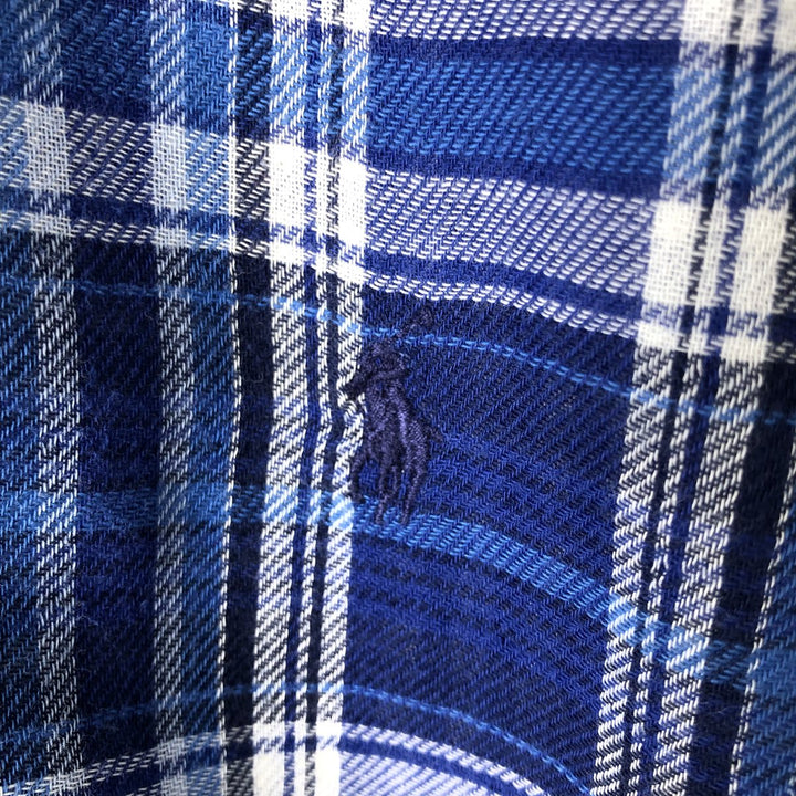 Ralph Lauren long-sleeved button-down flannel check shirt, men's size L cotton blue type Vintage Second Hand