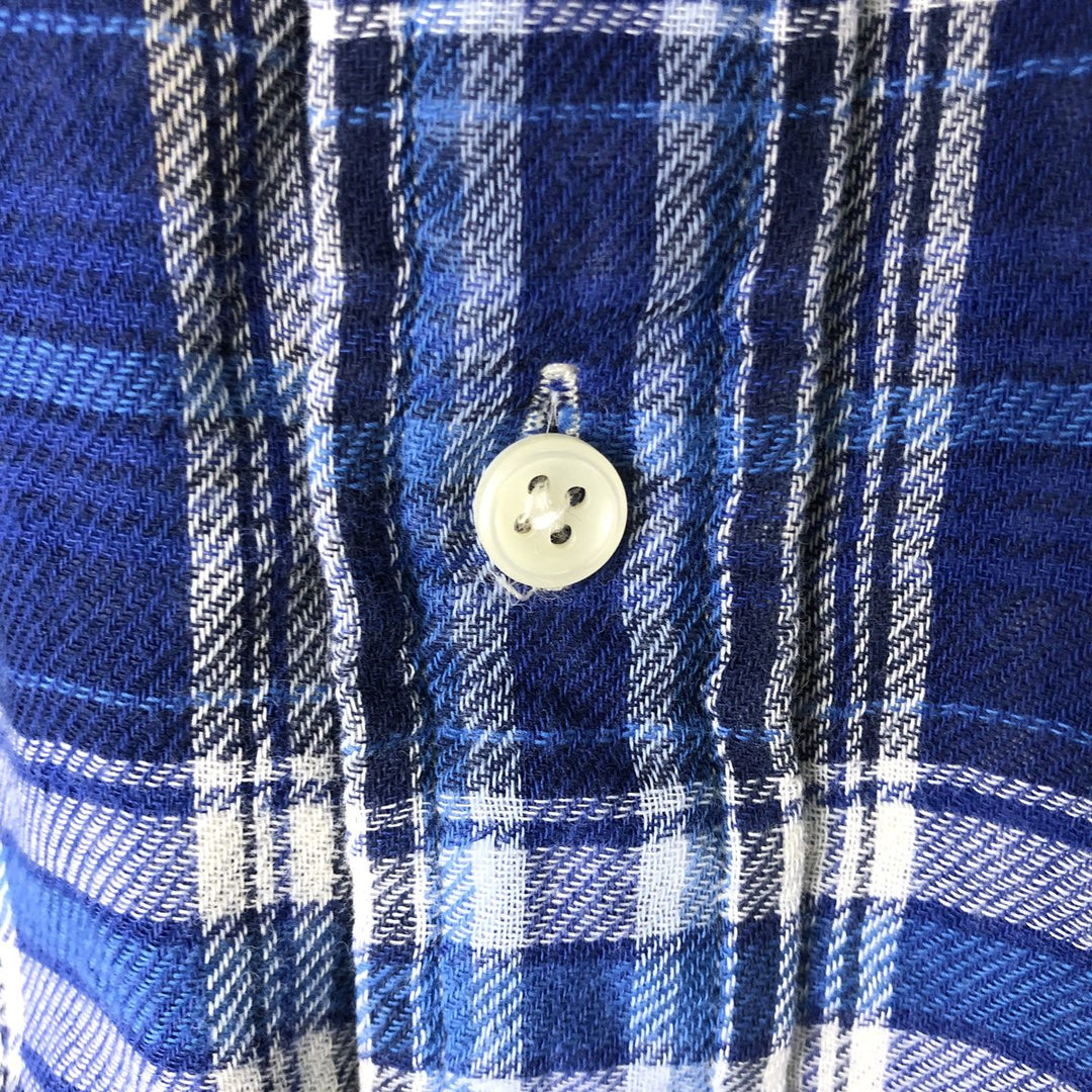 Ralph Lauren long-sleeved button-down flannel check shirt, men's size L cotton blue type Vintage Second Hand