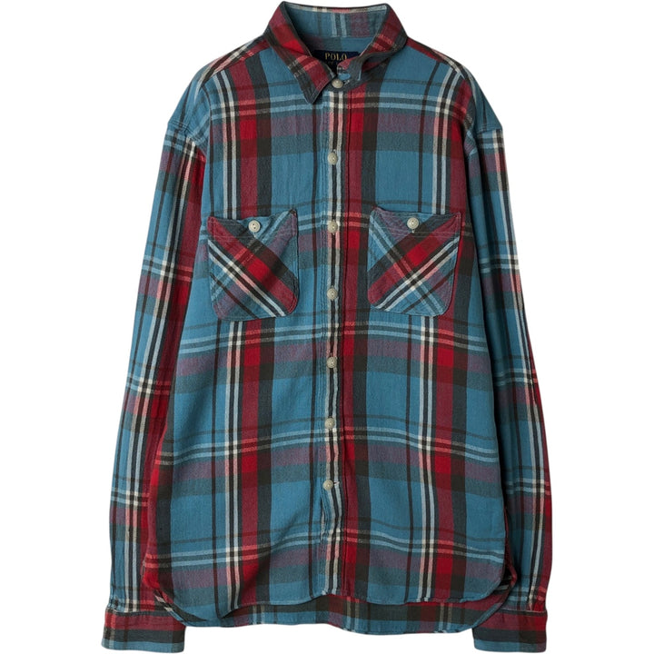 Ralph Lauren POLO RALPH LAUREN long-sleeved flannel check shirt, men's size S cotton Blue type light blue Vintage Second Hand