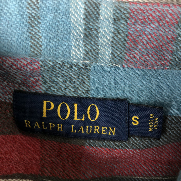 Ralph Lauren POLO RALPH LAUREN long-sleeved flannel check shirt, men's size S cotton Blue type light blue Vintage Second Hand