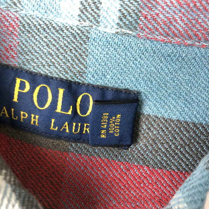 Ralph Lauren POLO RALPH LAUREN long-sleeved flannel check shirt, men's size S cotton Blue type light blue Vintage Second Hand