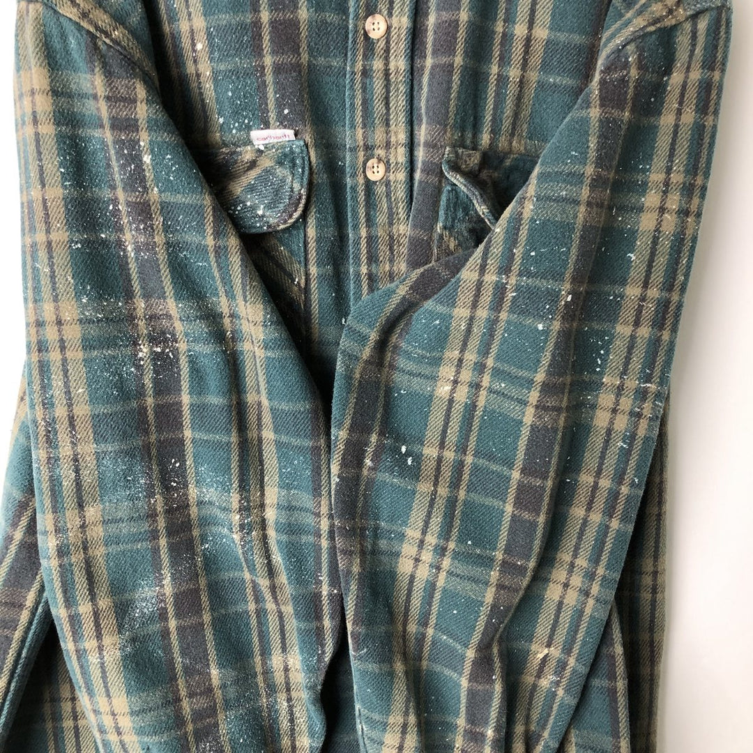 Carhartt RUGGED OUTDOOR WEAR Long-Sleeve Heavy Flannel Check Shirt, Men's Size L (approx.) unclear Green type dark green Vintage Second Hand