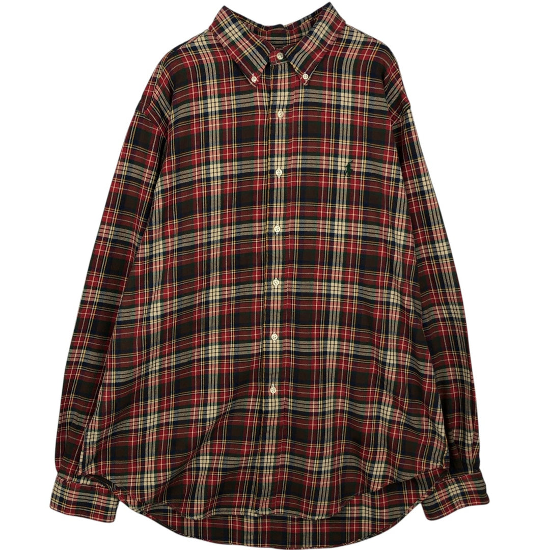Ralph Lauren POLO by Ralph Lauren CLASSIC FIT Long-Sleeve Button-Down Flannel Check Shirt, Men's Size XL (approx.) cotton red type Vintage Second Hand