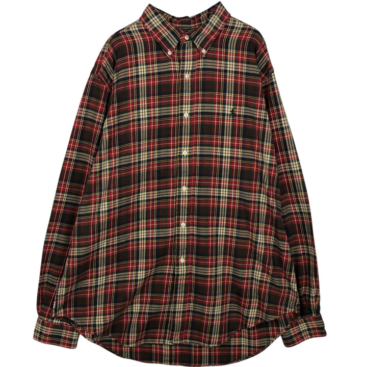 Ralph Lauren POLO by Ralph Lauren CLASSIC FIT Long-Sleeve Button-Down Flannel Check Shirt, Men's Size XL (approx.) cotton red type Vintage Second Hand