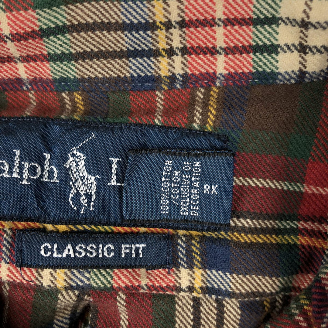 Ralph Lauren POLO by Ralph Lauren CLASSIC FIT Long-Sleeve Button-Down Flannel Check Shirt, Men's Size XL (approx.) cotton red type Vintage Second Hand