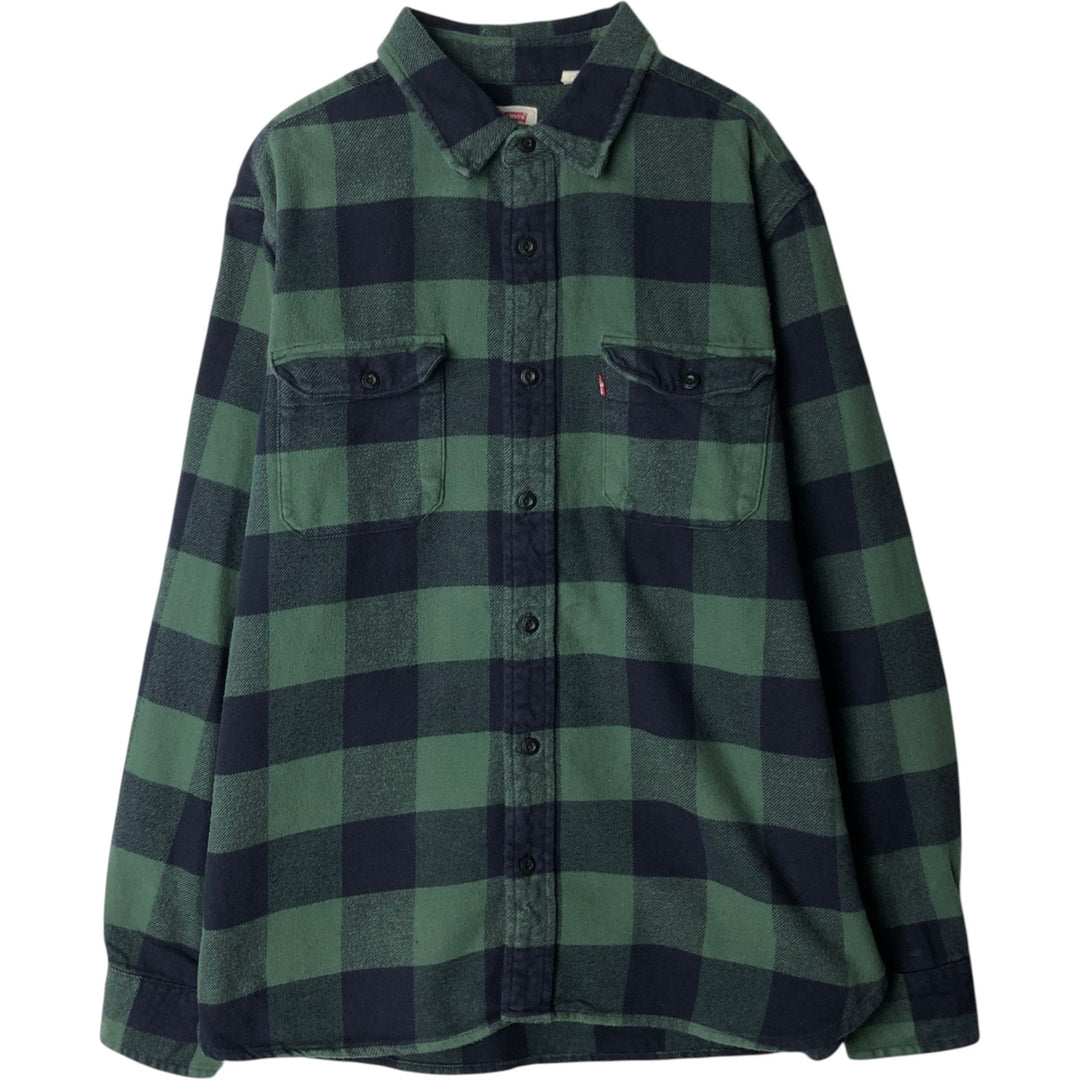 Levi's STANDARD Buffalo Check Long-Sleeve Flannel Check Shirt, Men's Size L (approx.) cotton green type Vintage Second Hand