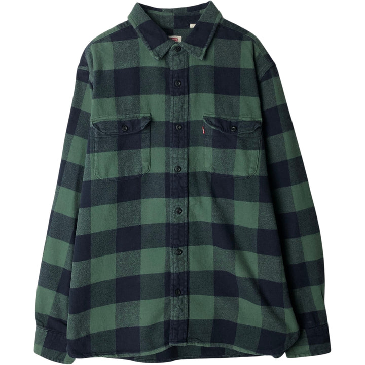 Levi's STANDARD Buffalo Check Long-Sleeve Flannel Check Shirt, Men's Size L (approx.) cotton green type Vintage Second Hand