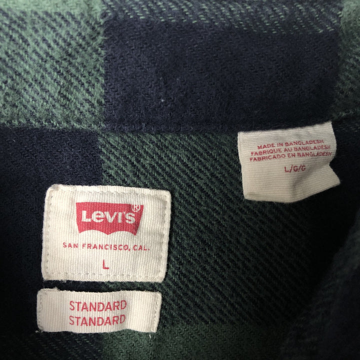 Levi's STANDARD Buffalo Check Long-Sleeve Flannel Check Shirt, Men's Size L (approx.) cotton green type Vintage Second Hand