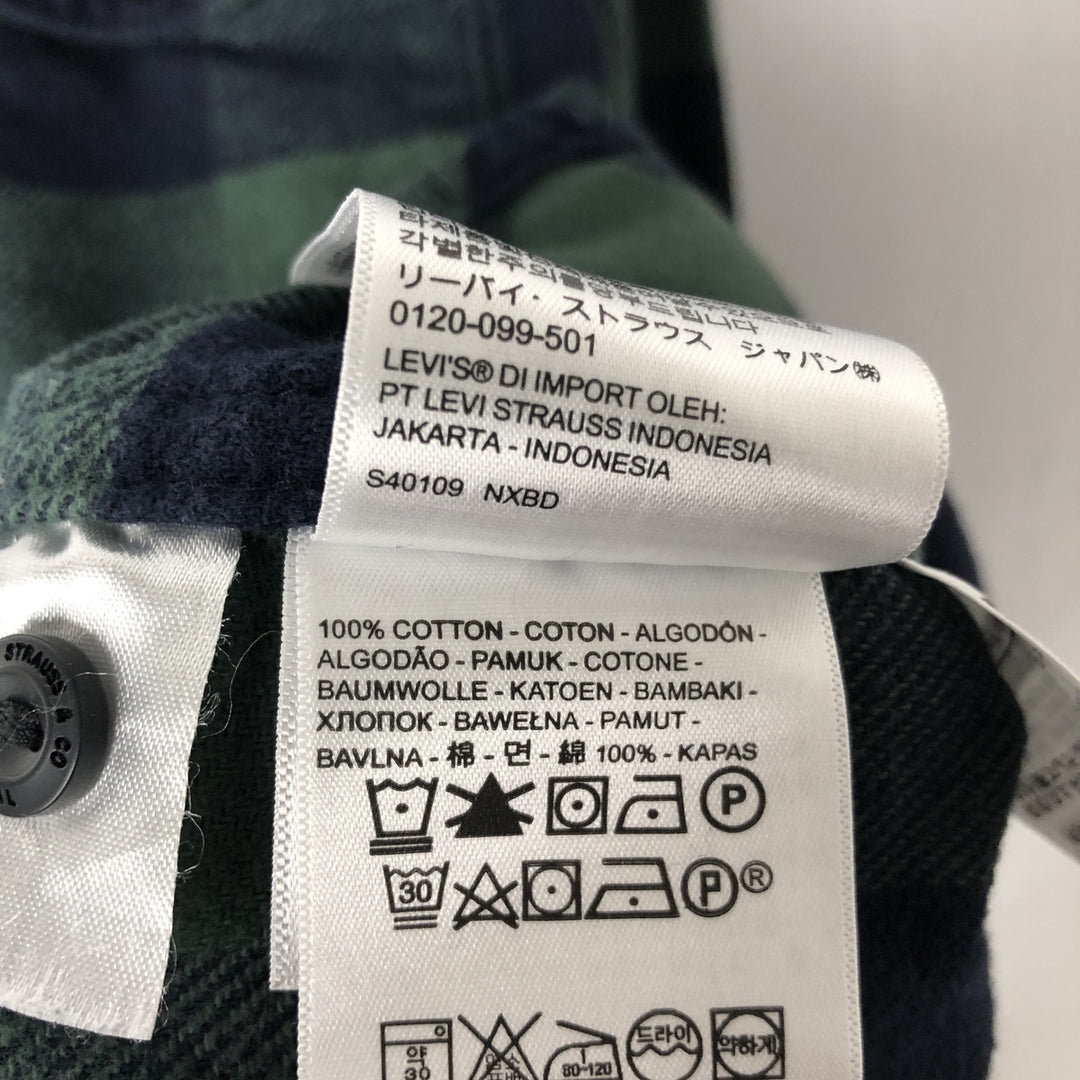 Levi's STANDARD Buffalo Check Long-Sleeve Flannel Check Shirt, Men's Size L (approx.) cotton green type Vintage Second Hand