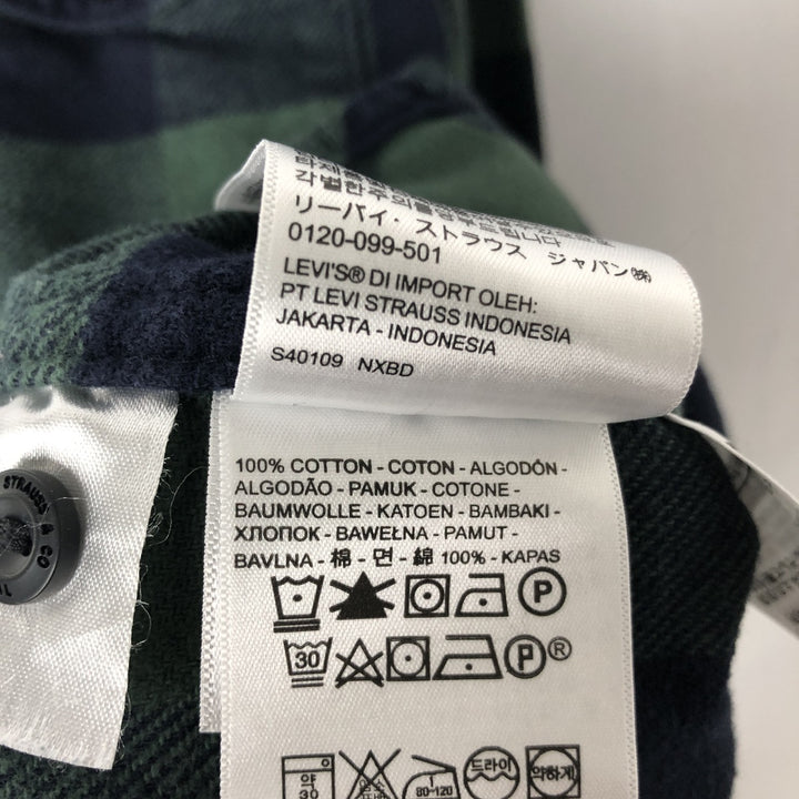 Levi's STANDARD Buffalo Check Long-Sleeve Flannel Check Shirt, Men's Size L (approx.) cotton green type Vintage Second Hand