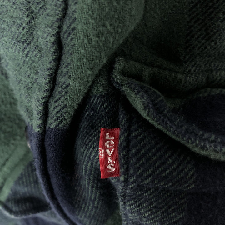 Levi's STANDARD Buffalo Check Long-Sleeve Flannel Check Shirt, Men's Size L (approx.) cotton green type Vintage Second Hand