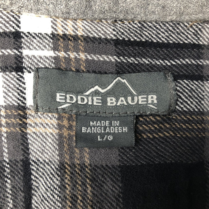 Eddie Bauer Ombre Check Long-Sleeve Flannel Check Shirt, Men's Size L (approx.) cotton black type Vintage Second Hand
