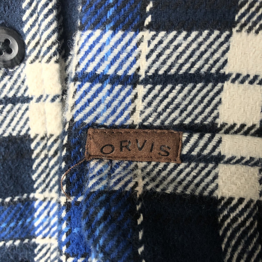 ORVIS Long Sleeve Flannel Check Shirt, Men's Size L cotton blue type Vintage Second Hand