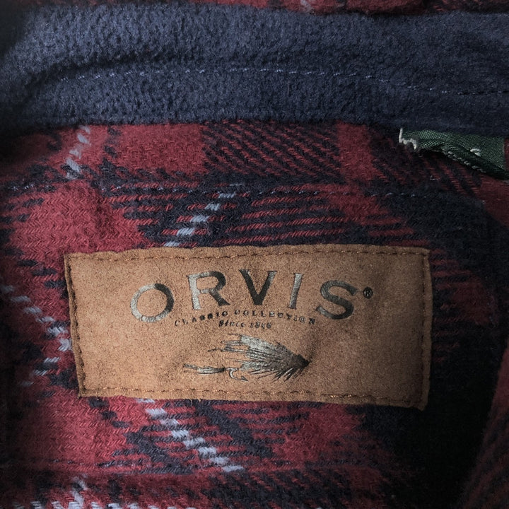 ORVIS Long Sleeve Flannel Check Shirt, Men's XL Size cotton red type Vintage Second Hand