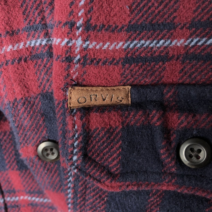 ORVIS Long Sleeve Flannel Check Shirt, Men's XL Size cotton red type Vintage Second Hand