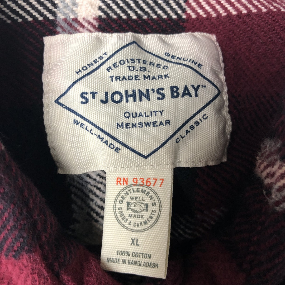 St. John's Bay Classic Fit Long-Sleeve Heavy Flannel Check Shirt, Men's Size XL (approx.) cotton Red type red-purple Vintage Second Hand