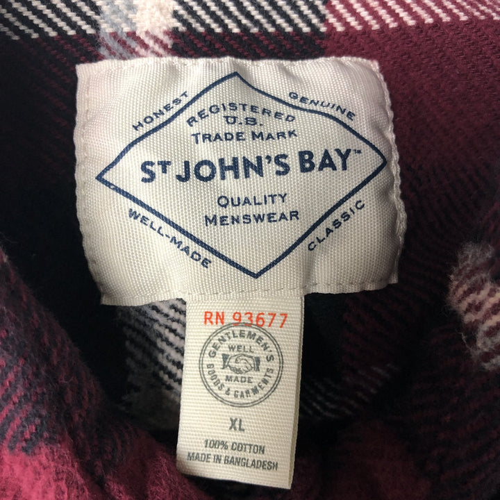 St. John's Bay Classic Fit Long-Sleeve Heavy Flannel Check Shirt, Men's Size XL (approx.) cotton Red type red-purple Vintage Second Hand