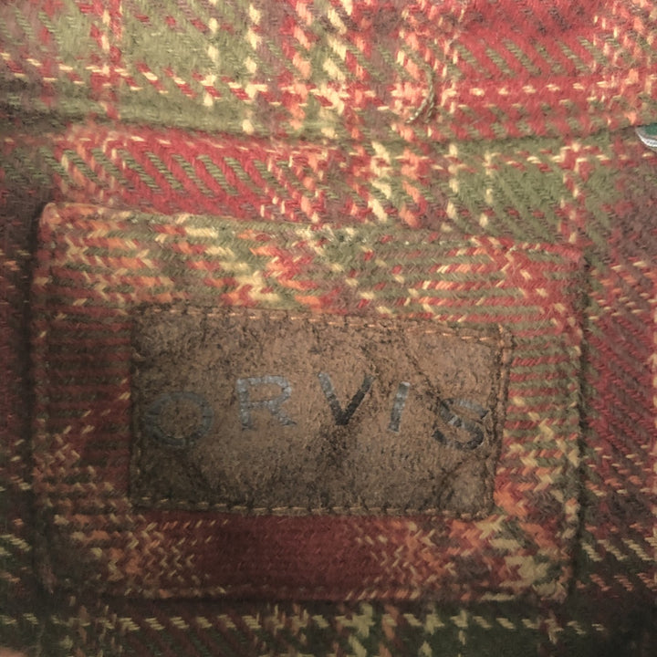 ORVIS Long Sleeve Heavy Flannel Check Shirt, Men's Size L cotton red type reddish brown Vintage Second Hand