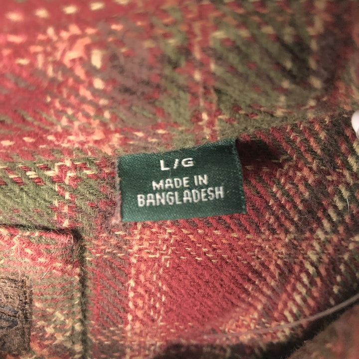 ORVIS Long Sleeve Heavy Flannel Check Shirt, Men's Size L cotton red type reddish brown Vintage Second Hand
