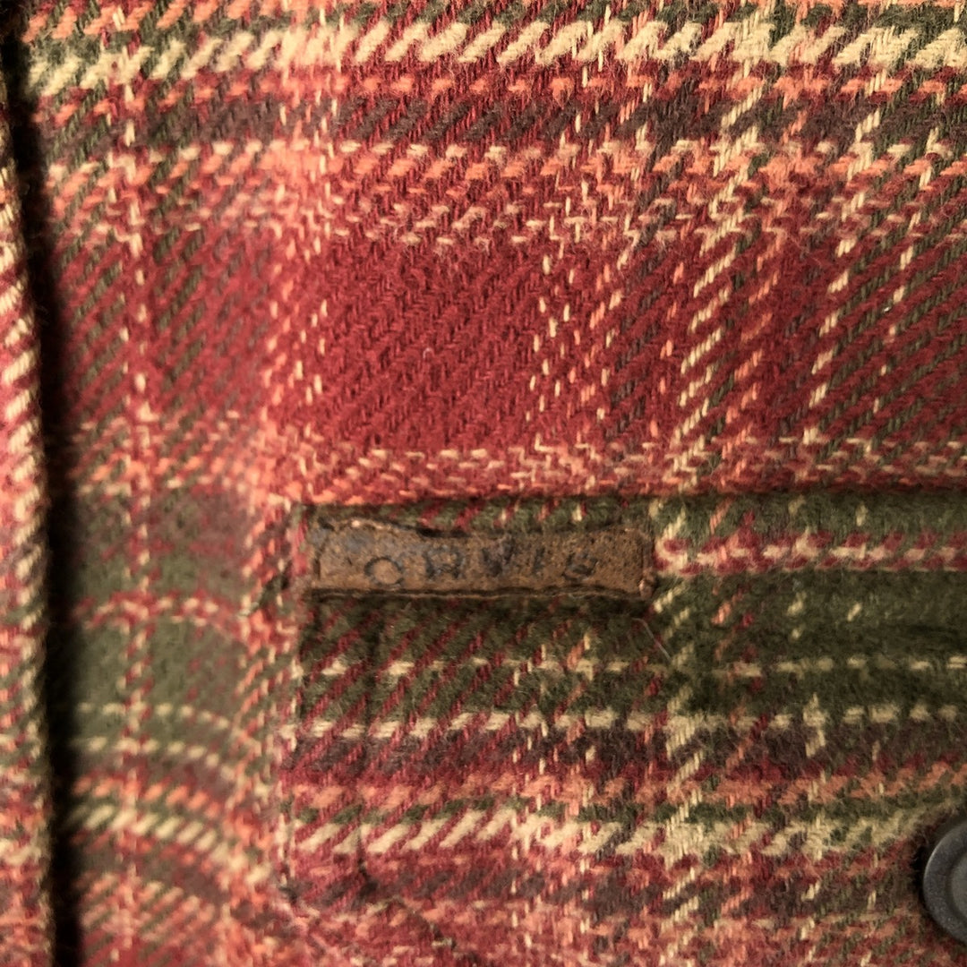 ORVIS Long Sleeve Heavy Flannel Check Shirt, Men's Size L cotton red type reddish brown Vintage Second Hand