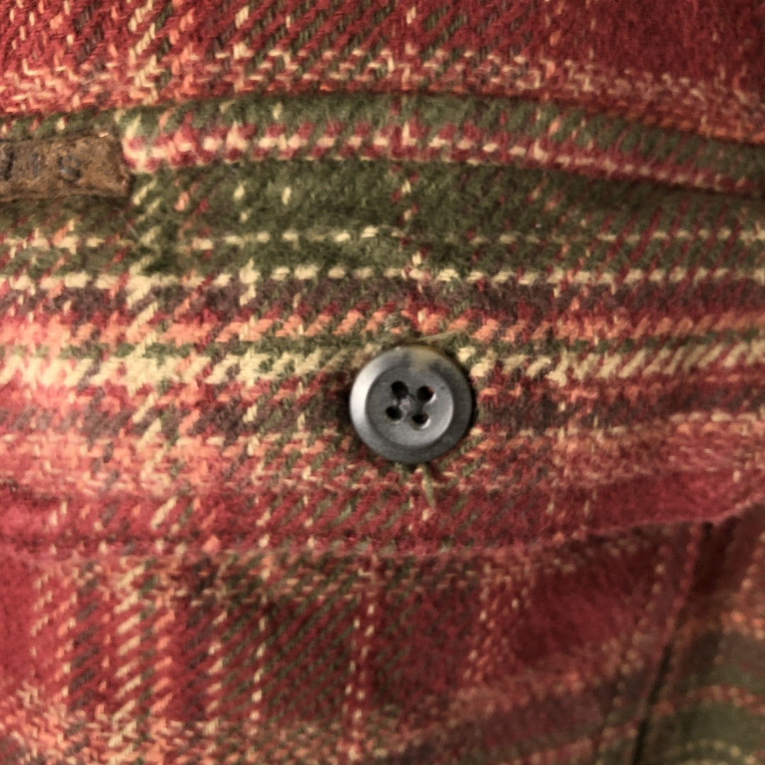 ORVIS Long Sleeve Heavy Flannel Check Shirt, Men's Size L cotton red type reddish brown Vintage Second Hand