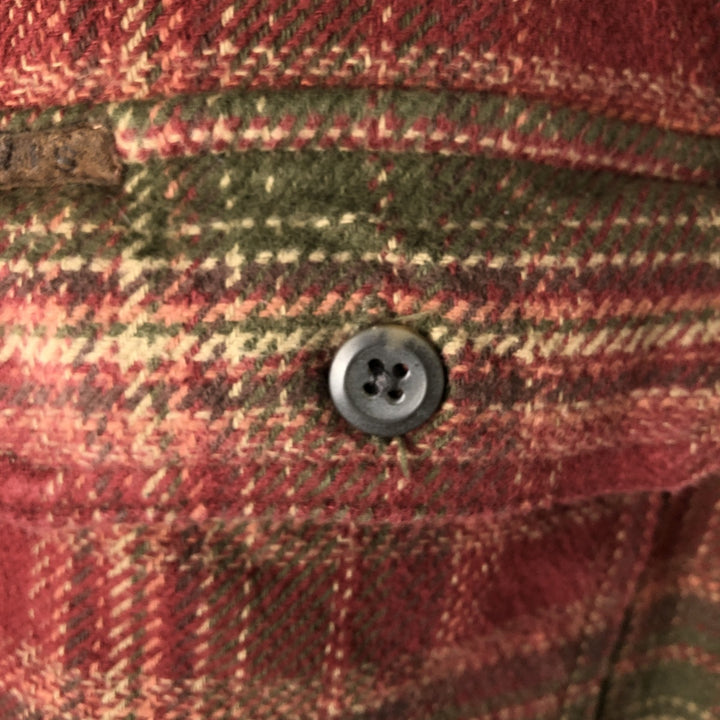 ORVIS Long Sleeve Heavy Flannel Check Shirt, Men's Size L cotton red type reddish brown Vintage Second Hand