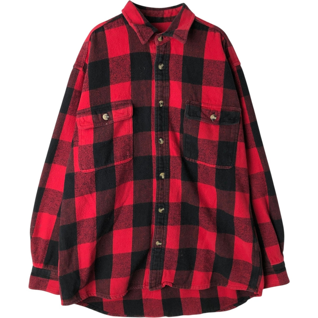 SANDY RIVER Buffalo Check Long-Sleeve Heavy Flannel Check Shirt, Men's Size L (approx.) cotton red type Vintage Second Hand