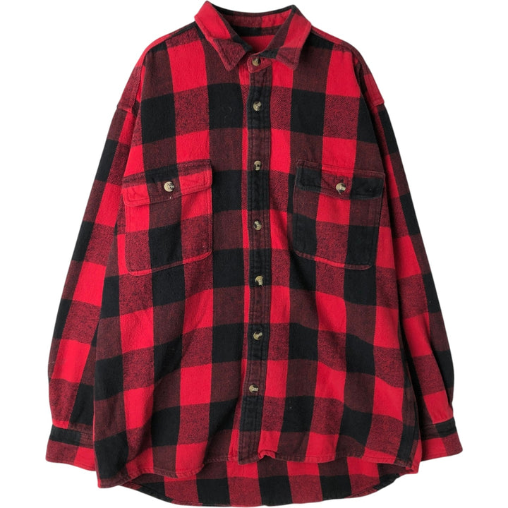 SANDY RIVER Buffalo Check Long-Sleeve Heavy Flannel Check Shirt, Men's Size L (approx.) cotton red type Vintage Second Hand