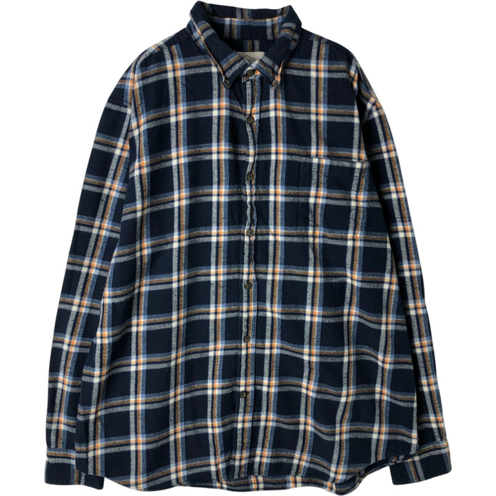 St. John's Bay Long-Sleeve Button-Down Flannel Check Shirt, Men's Size XL (approx.) cotton blue type Vintage Second Hand