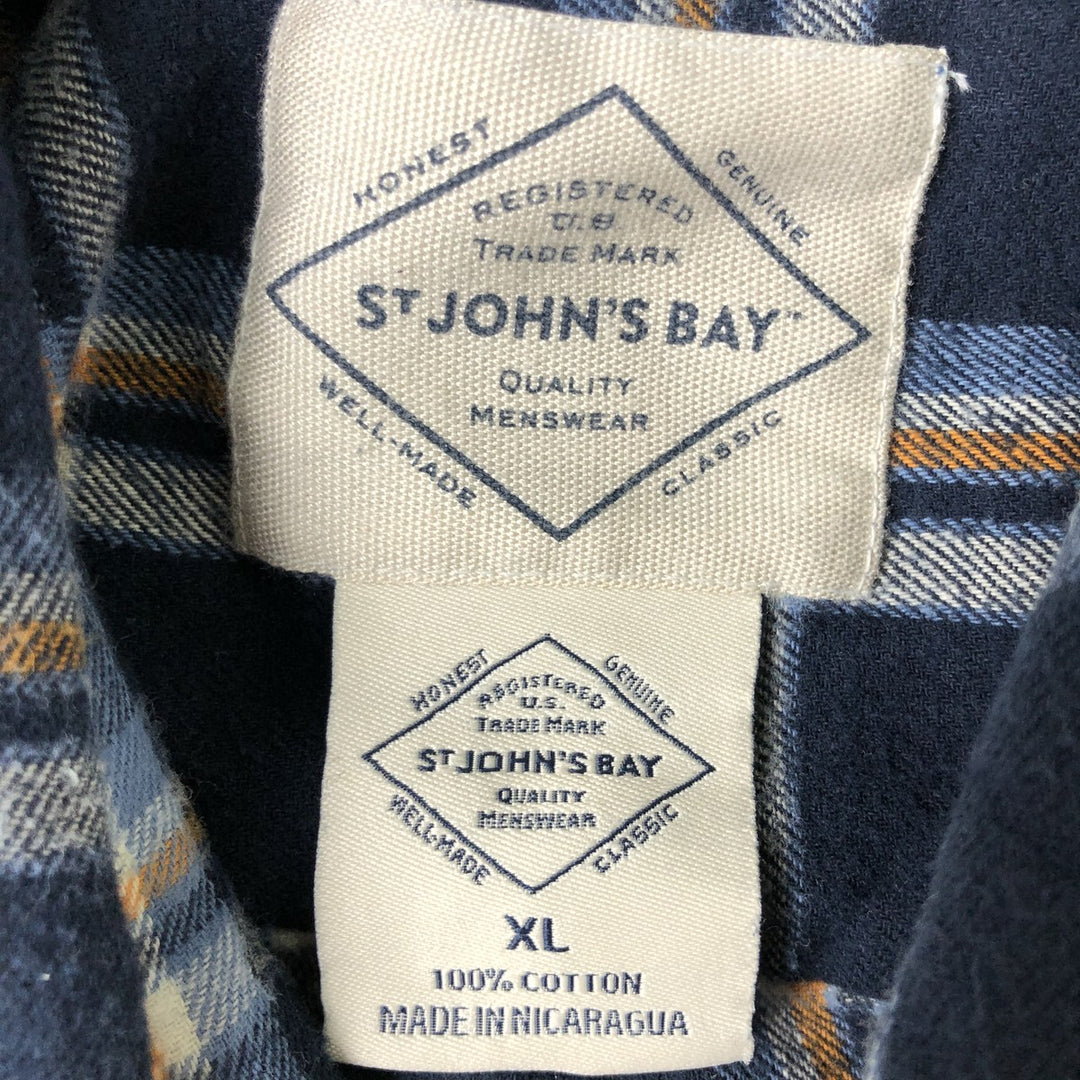 St. John's Bay Long-Sleeve Button-Down Flannel Check Shirt, Men's Size XL (approx.) cotton blue type Vintage Second Hand