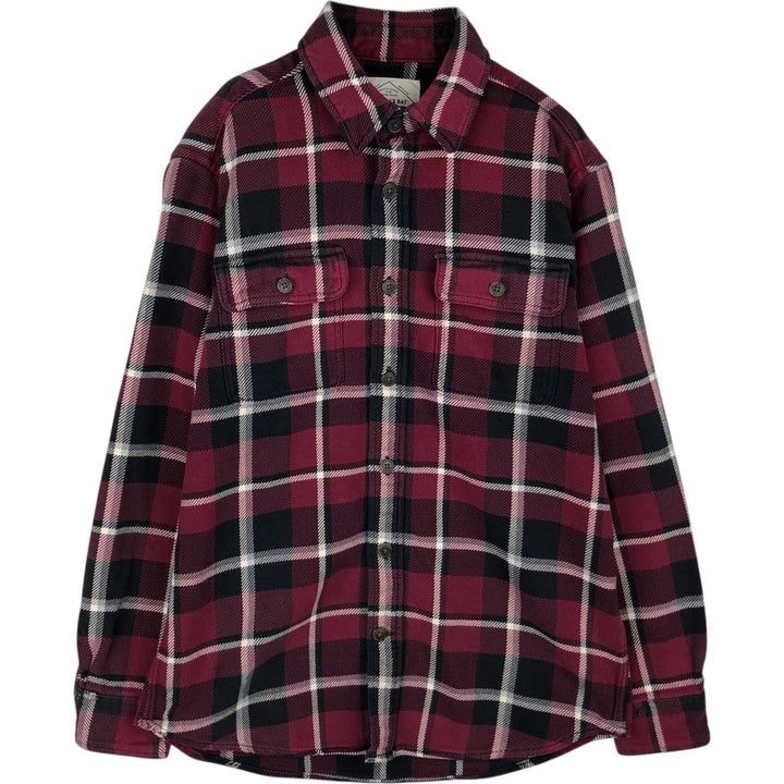 St. John's Bay Long-Sleeve Heavy Flannel Check Shirt, Men's Size M (approx.) cotton Red type red-purple Vintage Second Hand