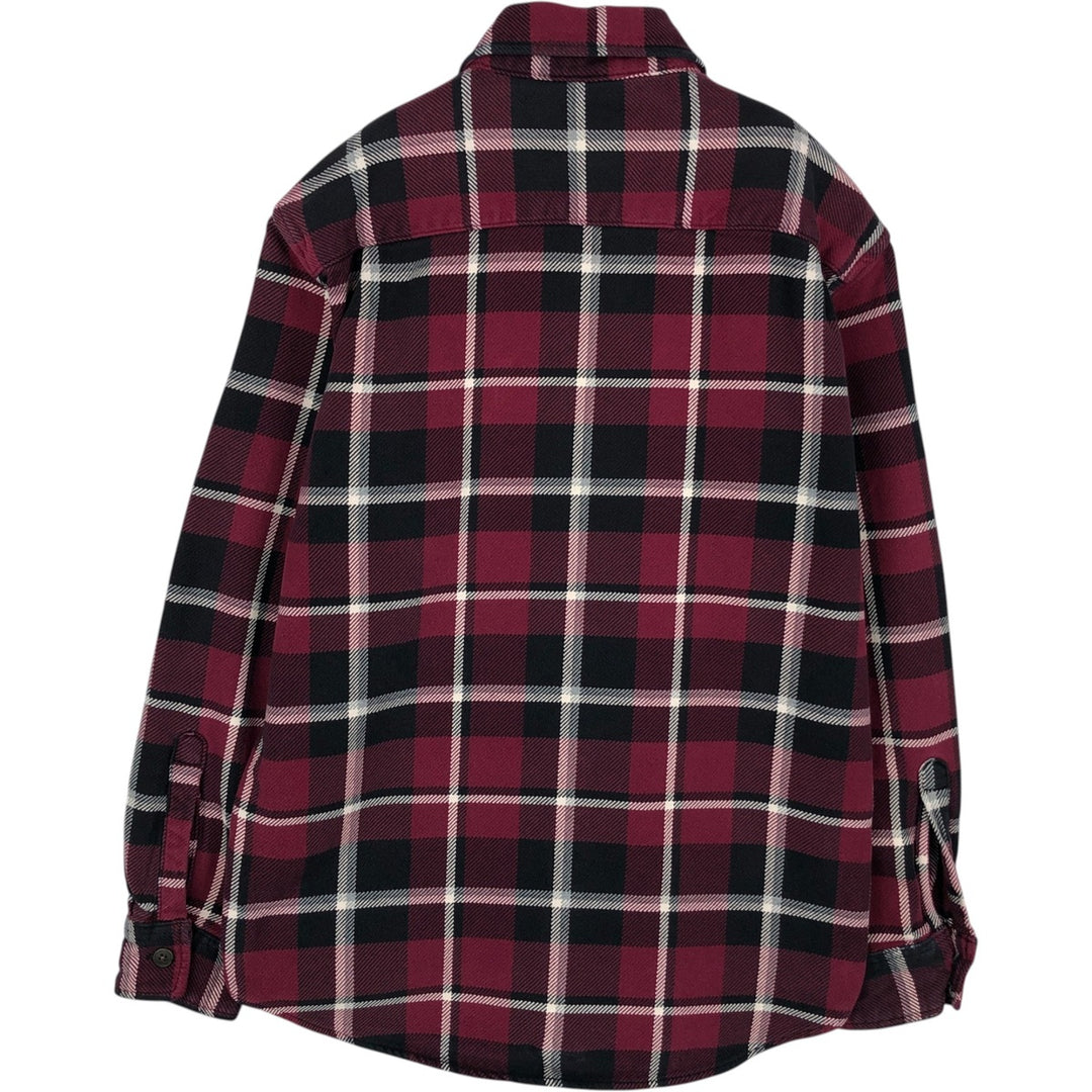 St. John's Bay Long-Sleeve Heavy Flannel Check Shirt, Men's Size M (approx.) cotton Red type red-purple Vintage Second Hand