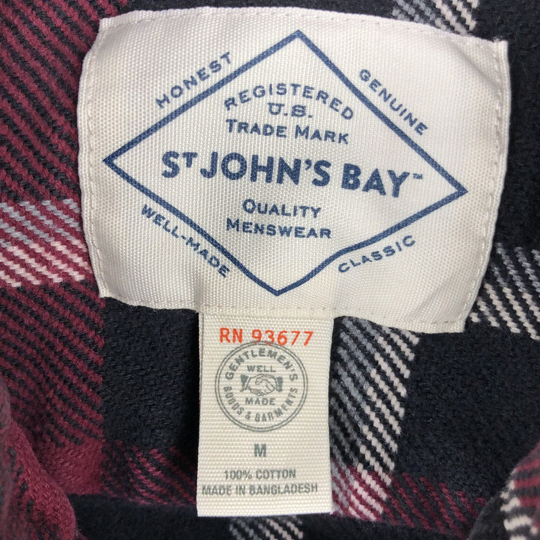 St. John's Bay Long-Sleeve Heavy Flannel Check Shirt, Men's Size M (approx.) cotton Red type red-purple Vintage Second Hand