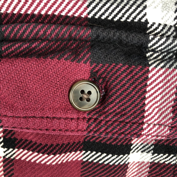 St. John's Bay Long-Sleeve Heavy Flannel Check Shirt, Men's Size M (approx.) cotton Red type red-purple Vintage Second Hand