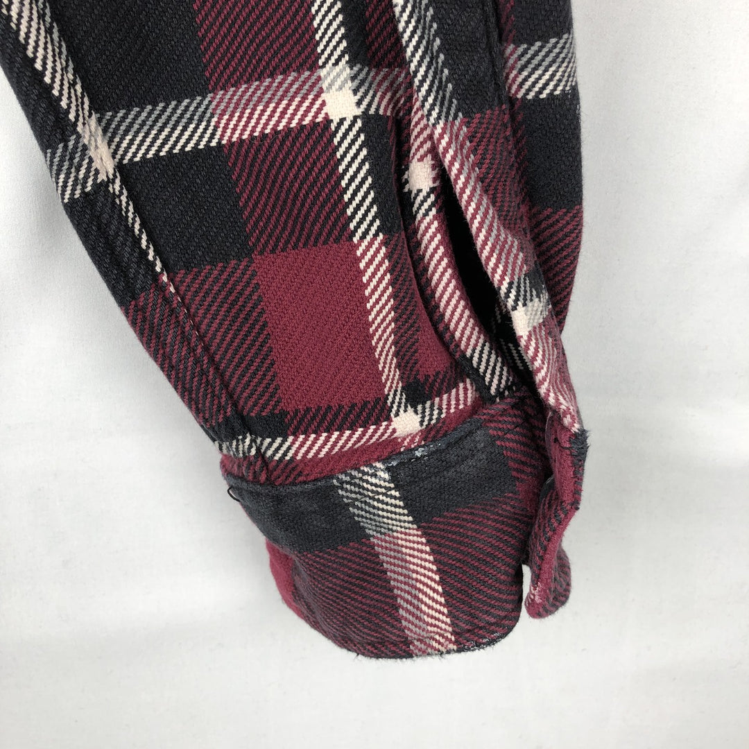 St. John's Bay Long-Sleeve Heavy Flannel Check Shirt, Men's Size M (approx.) cotton Red type red-purple Vintage Second Hand